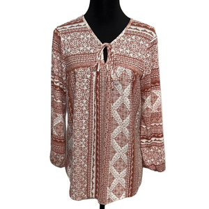Now N Forever Brown and White Blouse Elegant Design. Boho Casual Dressy